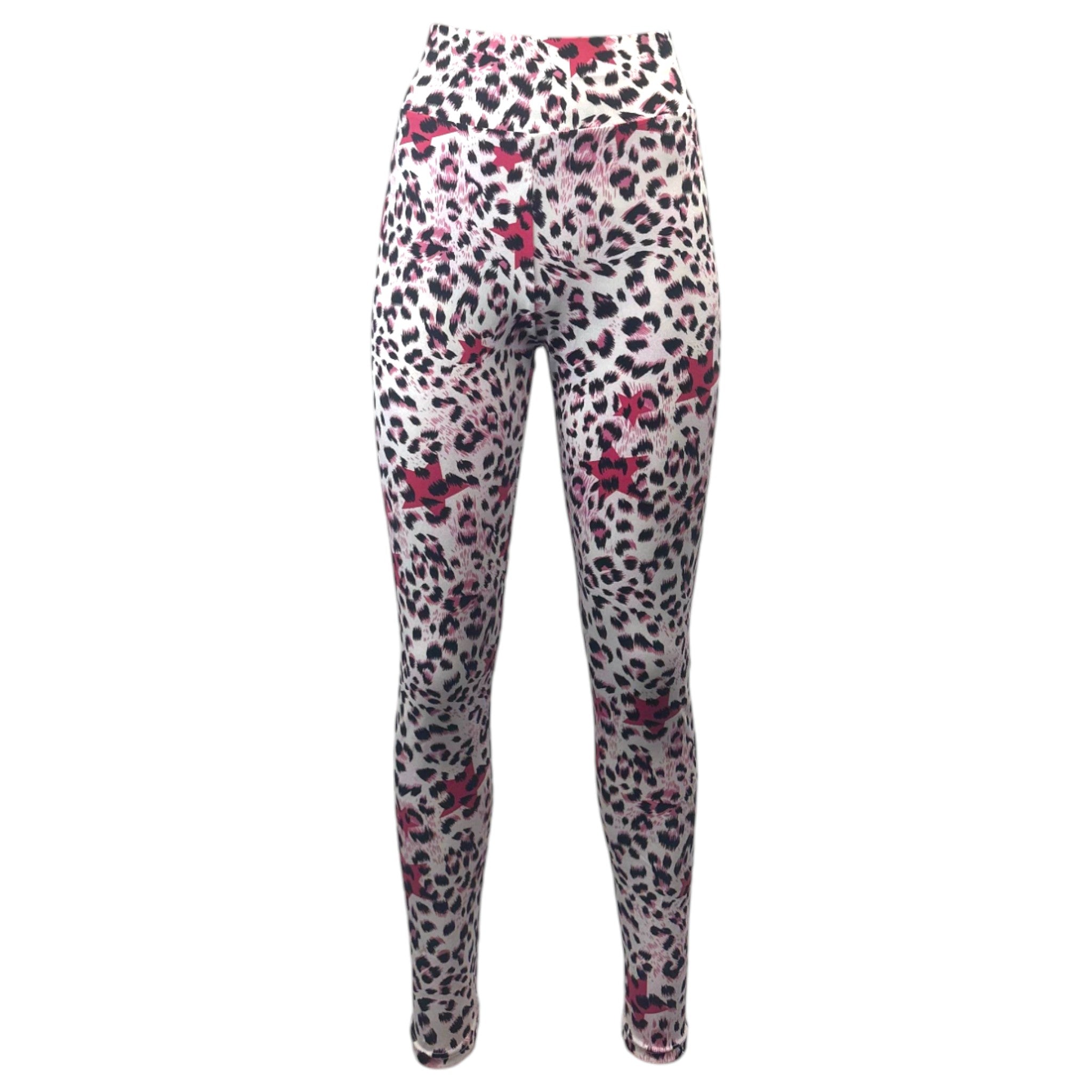 Women's high-waisted leopard print leggings in pink – stretchy gym or casual wear